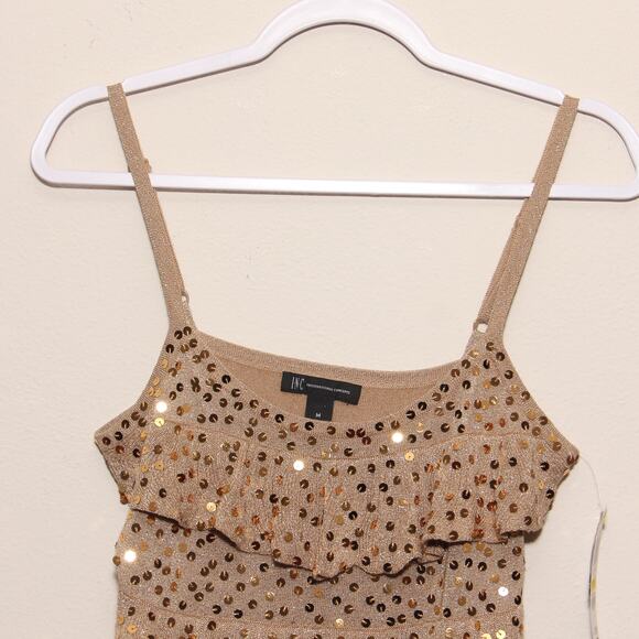 NEW INC Gold Sequin Ruffle Tank Top Size Medium - Picture 3 of 9